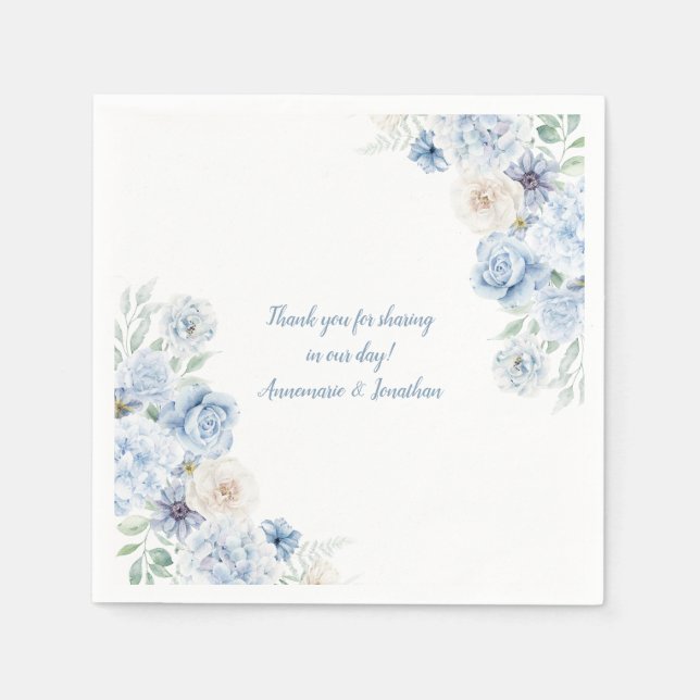 Blue and White Floral Wedding Napkins (Front)