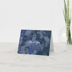 Blue and white floral wedding thank you card
