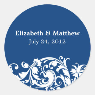Blue and White Flourish Swirl Wedding Favour Label