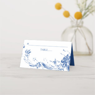 Blue and white flower arrangement wedding place card
