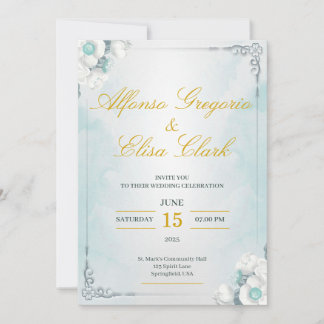 Blue and White Flower Beauty Wedding Invitation