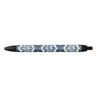 Blue and White Flower Pattern Black Ink Pen