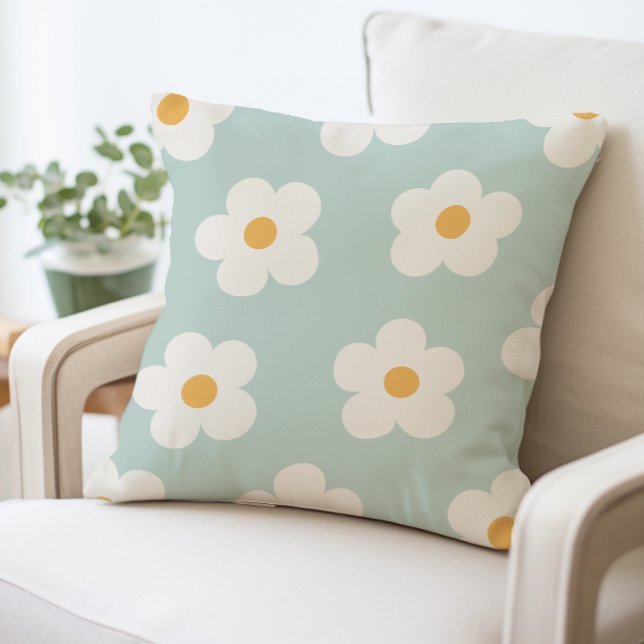 Blue and White Flower Pattern Daisy Throw Pillow (Creator Uploaded)