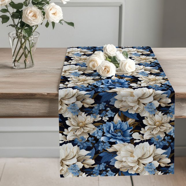 Blue and white flowers chic modern home decor long table runner (Blue and white flowers chic modern home decor table runner

)
