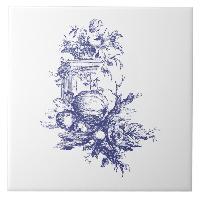 Blue and White Flowers & Fruit Tile (Front)
