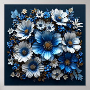 Blue and white flowers poster
