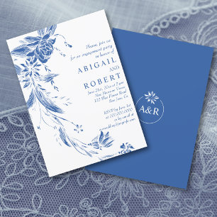 Blue and white flowers wedding engagement party invitation