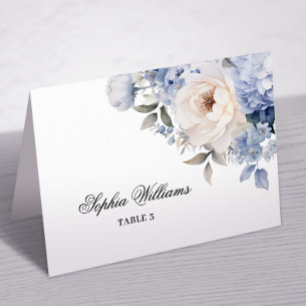 Blue and White Flowers Wedding Place Card