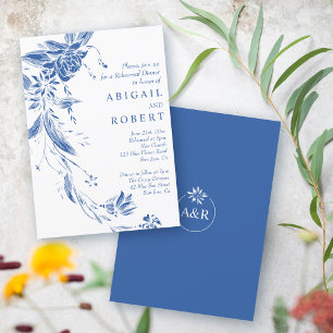 Blue and white flowers wedding Rehearsal Dinner Invitation