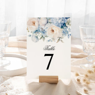 Blue and White Flowers Wedding Table Number