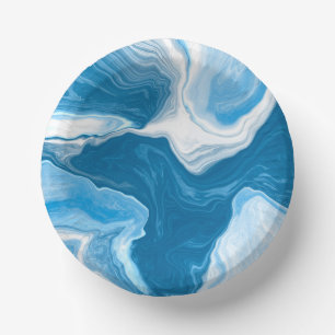  Blue and white Fluid Art Marble   Paper Plate