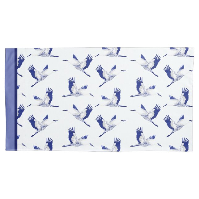 Blue and white flying cranes pillowcase (Front-Left)