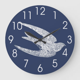 Blue and White Flying Swallow Large Clock
