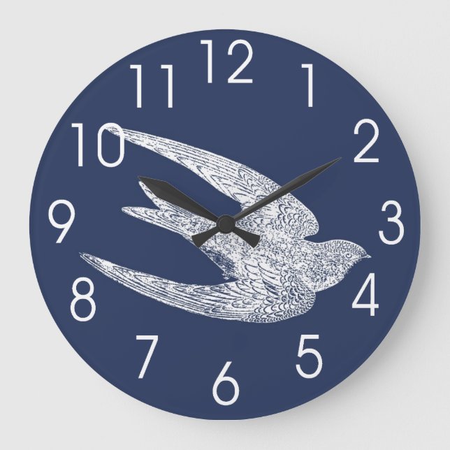 Blue and White Flying Swallow Large Clock (Front)