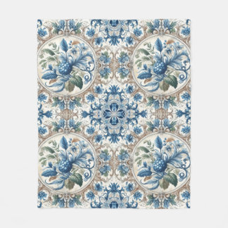 Blue and White Foliage Design  Fleece Blanket