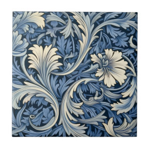 Blue and White Foliate Pattern Tile