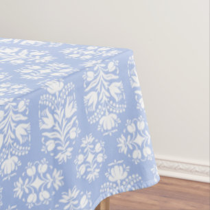 Blue and White Folk Art Floral Damask Tablecloth