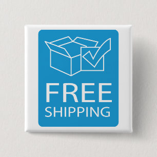 Blue and White Free Shipping Icon 2 Inch Square Button