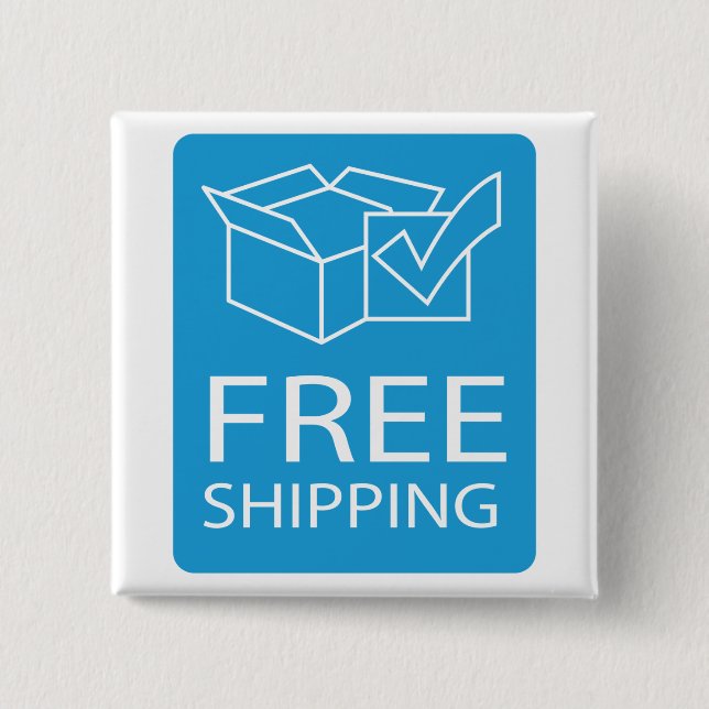 Blue and White Free Shipping Icon 2 Inch Square Button (Front)