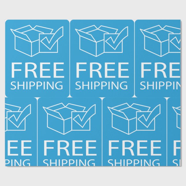 Blue and White Free Shipping Icon Wrapping Paper (Flat)