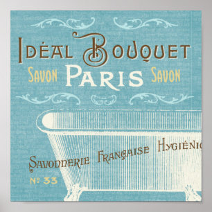 Blue and White French Bathtub Poster