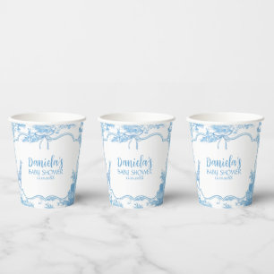 Blue and White French Toile de Jouy Baby Shower Paper Cups