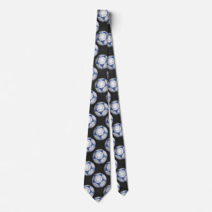 Blue and White Futbal Pattern Tie