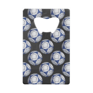 Blue and White Futbal Pattern Wallet Bottle Opener