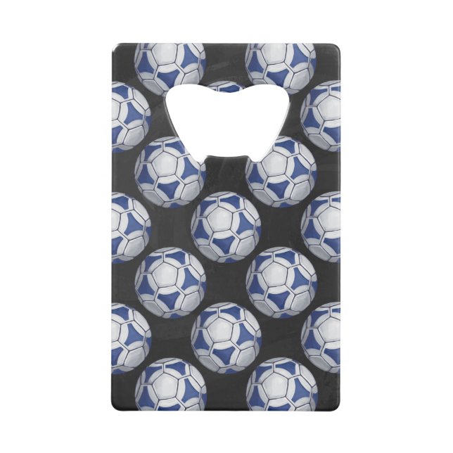 Blue and White Futbal Pattern Wallet Bottle Opener (Front)