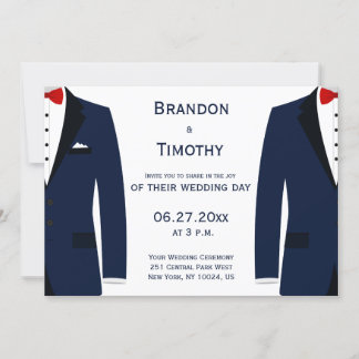 Blue And White Gay Wedding Invitations