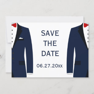 Blue And White Gay Wedding Save The Date Card