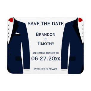 Blue And White Gay Wedding Save The Date Magnets