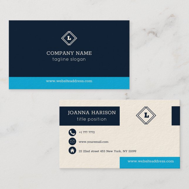 Blue And White Geometric Business Card (Front/Back)