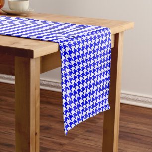Blue and White Geometric Houndstooth Pattern Short Table Runner