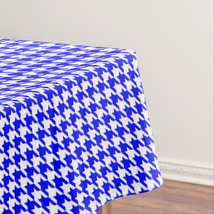 Blue and White Geometric Houndstooth Pattern Tablecloth