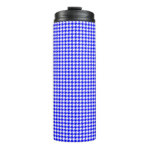 Blue and White Geometric Houndstooth Pattern Thermal Tumbler