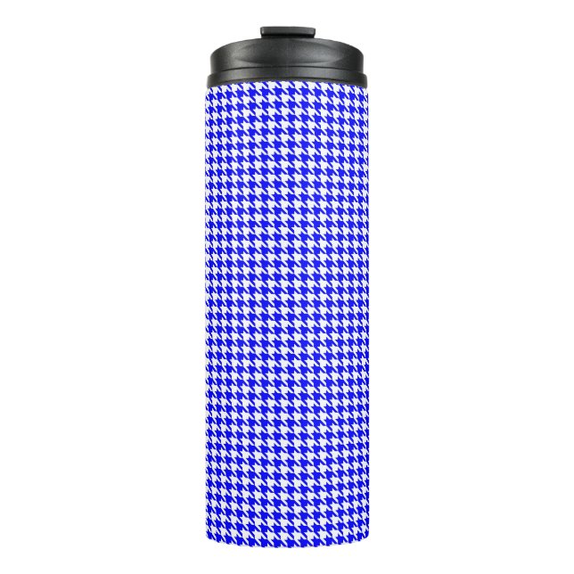 Blue and White Geometric Houndstooth Pattern Thermal Tumbler (Front)