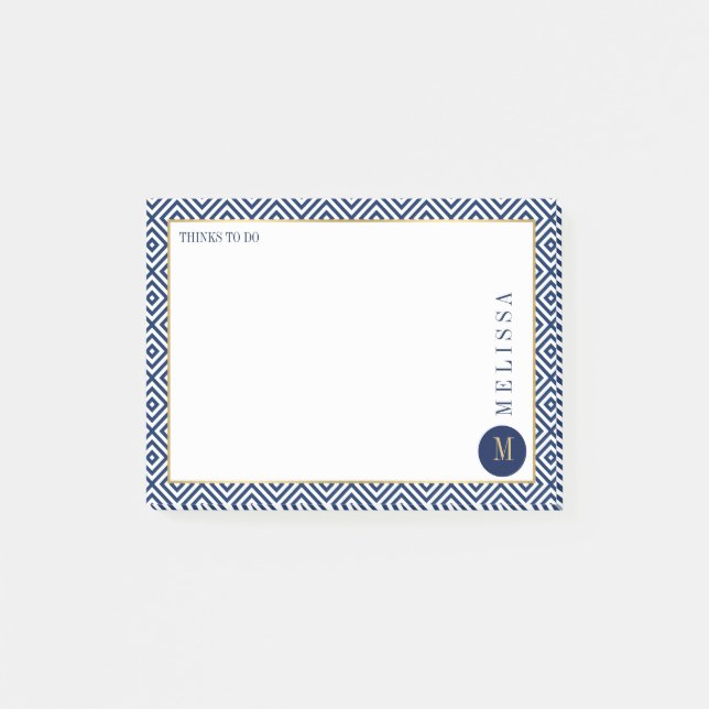Blue And White Geometric Modern Pattern Post-it Notes (Front)