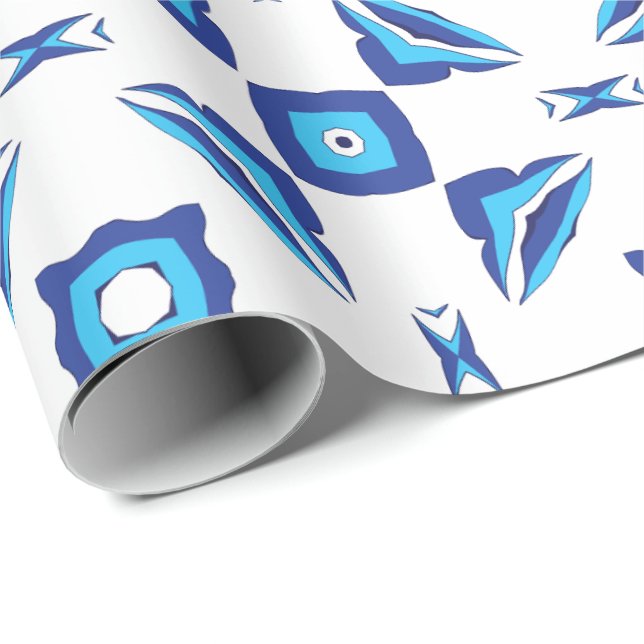 Blue and white geometric pattern  wrapping paper (Roll Corner)