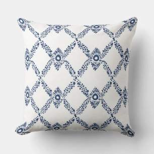 Blue and White Geometric Throw Pillow