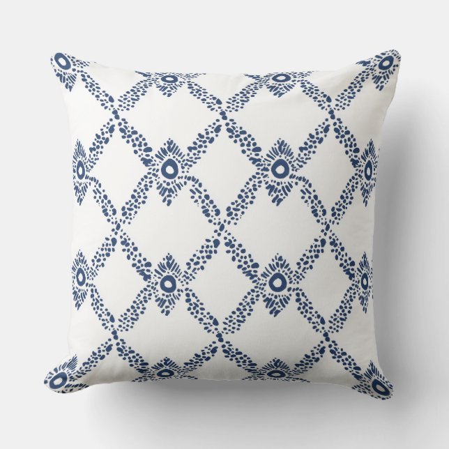 Blue and White Geometric Throw Pillow (Front)