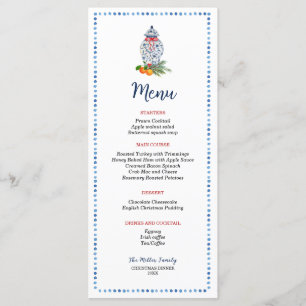 Blue and white Ginger Jar Christmas dinner Menu