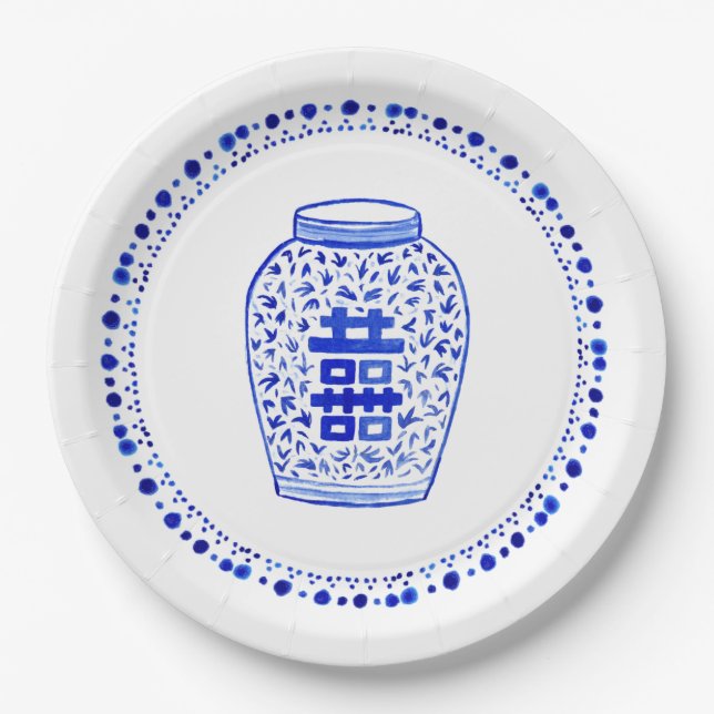 Blue and White Ginger Jar Collection Paper Plate (Front)