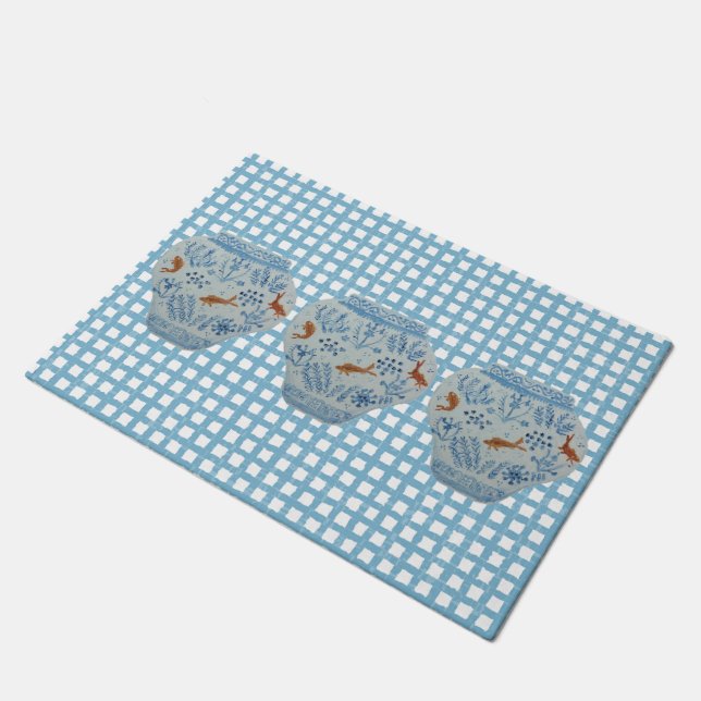 Blue and White Ginger Jar Doormat Rug (Angled)