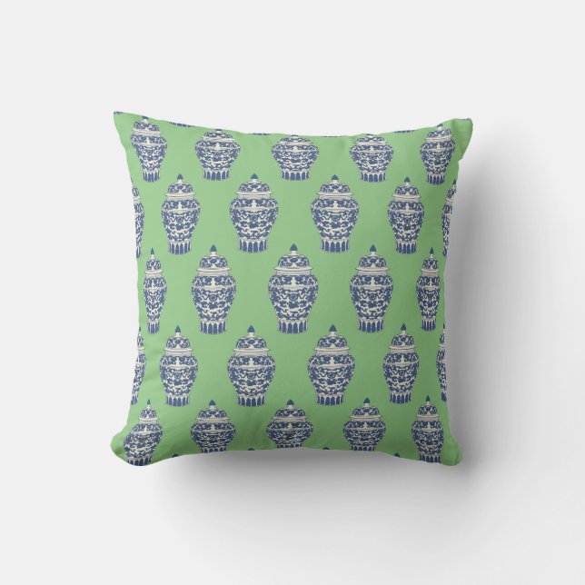 Blue and White Ginger Jar Throw Pillow (Front)
