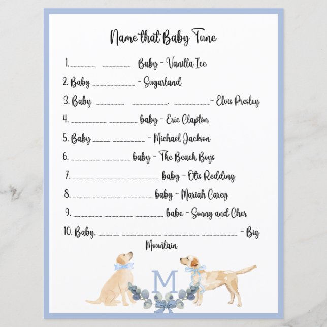 Blue and White Gingham Baby Shower Game (Front)