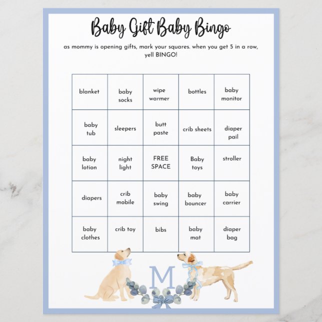 Blue and White Gingham Baby Shower Game (Front)