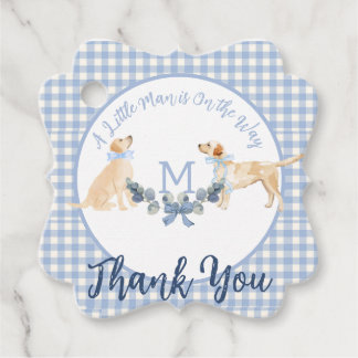 Blue and White Gingham Baby Shower Welcome Sign Favour Tags
