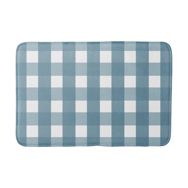 Blue and White Gingham Bath Mat (Front)