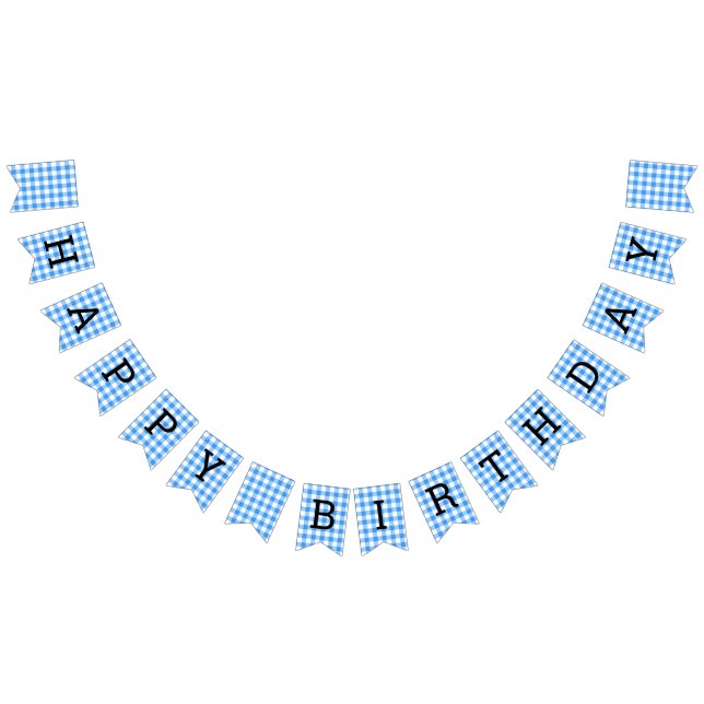 Blue And White Gingham Check Happy Birthday Bunting Flags (All)
